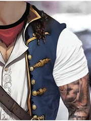 Men's Pirate Costume Shirt with Treasure Chest Buckle & Cross Belt - Plus Size Available - Historical Pirate Outfit with Golden Accent Trim, Machine Washable Fabric for Themed Parties, Renaissance Fairs, Cosplay - Comfortable