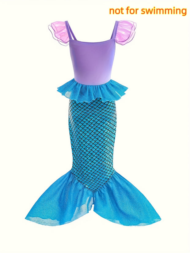 Mermaid-Inspired Princess Dress for Girls - Sleeveless, Sequin Embellished, Tulle Skirt, Not for Swimming, Ideal for Halloween & Christmas, Halloween | Mermaid Dress | Sequin Embellishments, Mermaid