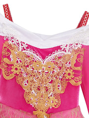 Elegant Pink Princess Dress for Girls - Long Sleeve, Lace Detail, Tulle Skirt with Golden Embroidery - Perfect for Spring, Fall, Halloween, and Christmas Parties, Halloween Costume | Elegant Lace Dress | Detailed Embroidery,