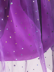 Black Lace Trumpet Sleeve Patchwork Purple Hooded Witch Dress + Witch Hat with Sparkling Sequin Decorations on the Skirt, Suitable for Halloween Gifts for 3-10 Years Old