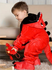1pc Boys Cozy Dinosaur Hooded Jumpsuit for Halloween Parties, Boys Clothes, family Valentine's Day themed