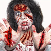 9 Sheets Scary Fake Blood Tattoos - Realistic Bloody Wound Decals with Stitched Wounds, Bleeding Effect & Faux Blood Splatter for Halloween Costume Makeup, Cosplay, Theater - Long-Lasting Waterproof Temporary Tattoos for Adul