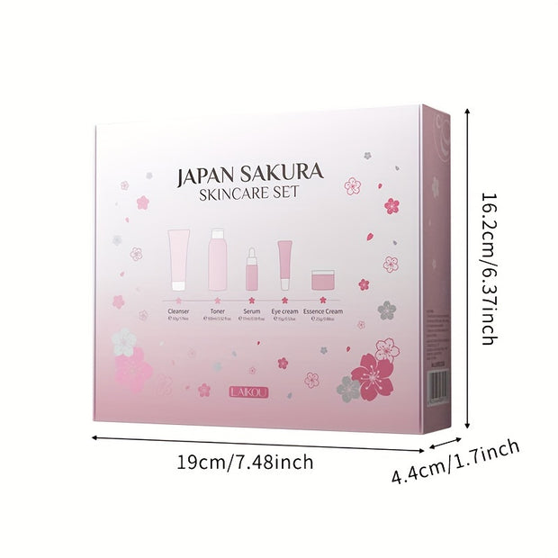 The new Sakura five-piece gift box, moisturizing + moisturizing + essence cream Light Beige care set, a set of multi-purpose, exquisite and beautiful Light Beige care gift box, a good choice for gifts
