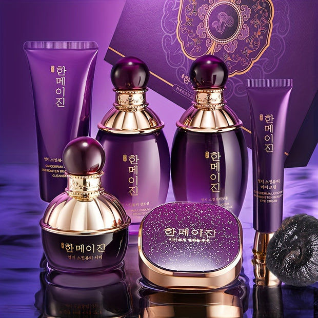 6pcs Korean and American Skin Purple Ganoderma Moisturizing Beauty Set Box Hydrating, Moisturizing and Nourishing Skincare Set for Facial Care Gifts for Mothers and Girlfriends Mother's Day Gift
