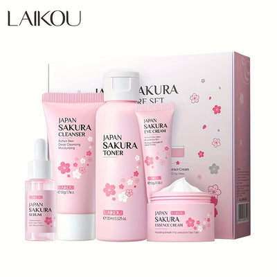 The new Sakura five-piece gift box, moisturizing + moisturizing + essence cream Light Beige care set, a set of multi-purpose, exquisite and beautiful Light Beige care gift box, a good choice for gifts