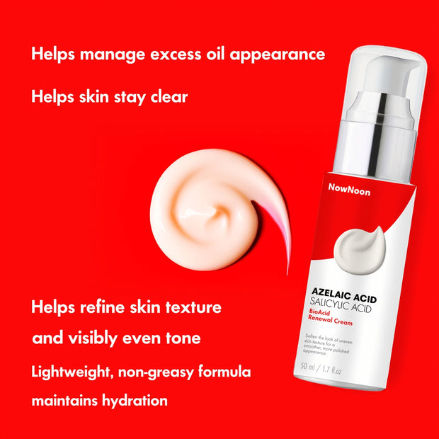 BioAcid Renewal Face Cream with Salicylic Acid & Azelaic Acid, Minimizes Appearance of Pores, Evens Light Beige, for Blemish-Prone Light Beige 1.7fl.oz
