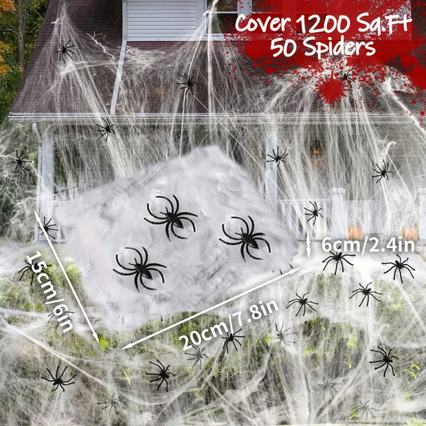 Cover 1500 Square Feet 300g Halloween Spider Web Stretchable Cobweb with 50pcs Small Spiders Halloween Indoor Outdoor Decorations