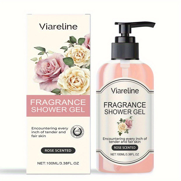 3.38 fl oz/ 100ml - Rose Scented Body Wash - Coconut Oil, Deep Moisturizing, Dense Foam, Skin Friendly, Long Lasting Fragrance, Absorbs Sebum