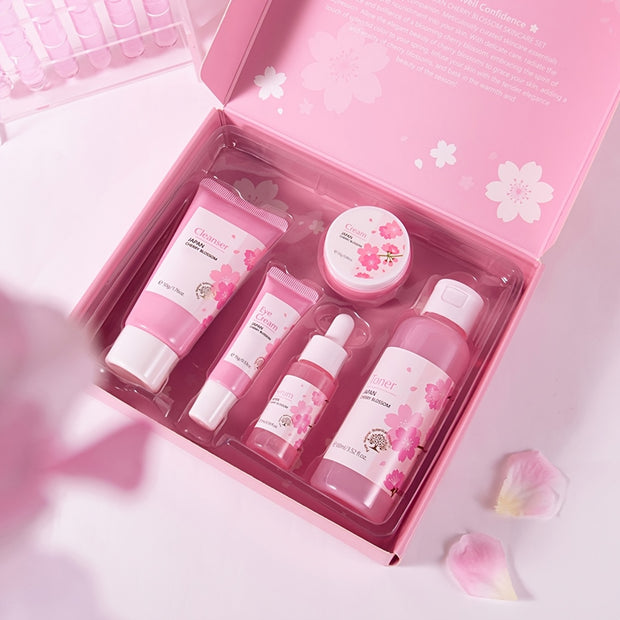 Skin Care Set, Cherry Blossom Skin Care Sets & Kits, Skin Care For Teenage Girls Gift Set With Cleanser, Toner, Serum, Eye Cream, Facial Cream, Facial Skin Care Sets & Kits For Teenage Girls Women