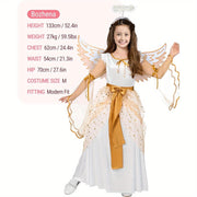 SYNCFUN Halloween Angel Costume for Girls - Golden & White Polyester Dress with Wings, Belt, and Tulle Skirt for Halloween RolePlay Themed Parties, Halloween Costume, Halloween Party Attire, Decorative Belt, Smooth Texture Fa