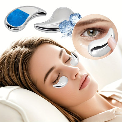 1 Pair Stainless Steel Eye Massagers - Reusable Multi-Purpose Hot & Cold Compress Relax, Portable Gua Sha Facial Massage Tools for Home, Travel, Beauty Shops - No Battery Needed, Holiday & Mother’s Day Gifts