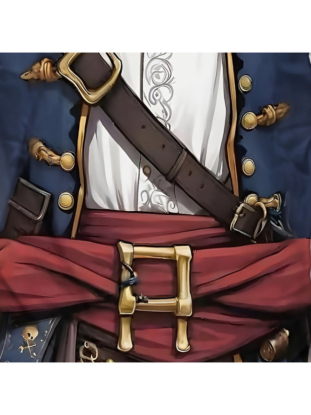 Men's Pirate Costume Shirt with Treasure Chest Buckle & Cross Belt - Plus Size Available - Historical Pirate Outfit with Golden Accent Trim, Machine Washable Fabric for Themed Parties, Renaissance Fairs, Cosplay - Comfortable