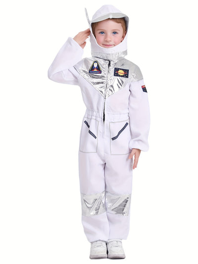Boys Girls Space Astronaut Jumpsuit & Helmet Set Suitable for Halloween, Carnival, Space-Themed Parties