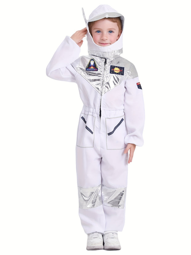 Boys Girls Space Astronaut Jumpsuit & Helmet Set Suitable for Halloween, Carnival, Space-Themed Parties
