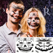 9 Sheets FTVLTAT Waterproof Temporary Face Tattoos - Gothic Skull & Bat Wing Stickers with Spider Web & Bone Structure | Realistic Black & White Face Paint for Halloween Party Makeup, Witches, Gothic Events | Easy Application