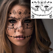 9 Sheets FTVLTAT Waterproof Temporary Face Tattoos - Gothic Skull & Bat Wing Stickers with Spider Web & Bone Structure | Realistic Black & White Face Paint for Halloween Party Makeup, Witches, Gothic Events | Easy Application