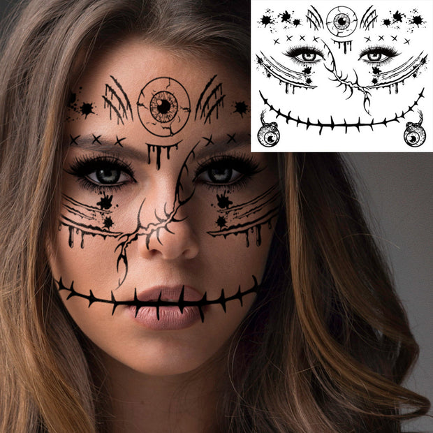 9 Sheets FTVLTAT Waterproof Temporary Face Tattoos - Gothic Skull & Bat Wing Stickers with Spider Web & Bone Structure | Realistic Black & White Face Paint for Halloween Party Makeup, Witches, Gothic Events | Easy Application