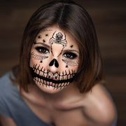 9 Sheets FTVLTAT Waterproof Temporary Face Tattoos - Gothic Skull & Bat Wing Stickers with Spider Web & Bone Structure | Realistic Black & White Face Paint for Halloween Party Makeup, Witches, Gothic Events | Easy Application