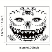 9 Sheets FTVLTAT Waterproof Temporary Face Tattoos - Gothic Skull & Bat Wing Stickers with Spider Web & Bone Structure | Realistic Black & White Face Paint for Halloween Party Makeup, Witches, Gothic Events | Easy Application