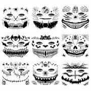 9 Sheets FTVLTAT Waterproof Temporary Face Tattoos - Gothic Skull & Bat Wing Stickers with Spider Web & Bone Structure | Realistic Black & White Face Paint for Halloween Party Makeup, Witches, Gothic Events | Easy Application