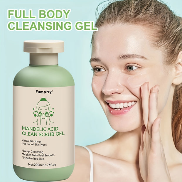 Cleansing Gel - 6.76oz, with Mandelic Acid - Aloe & Rose Extract, Face And Body Scrub Gel, Keeps Facial Light Beige Clean And Moisturized