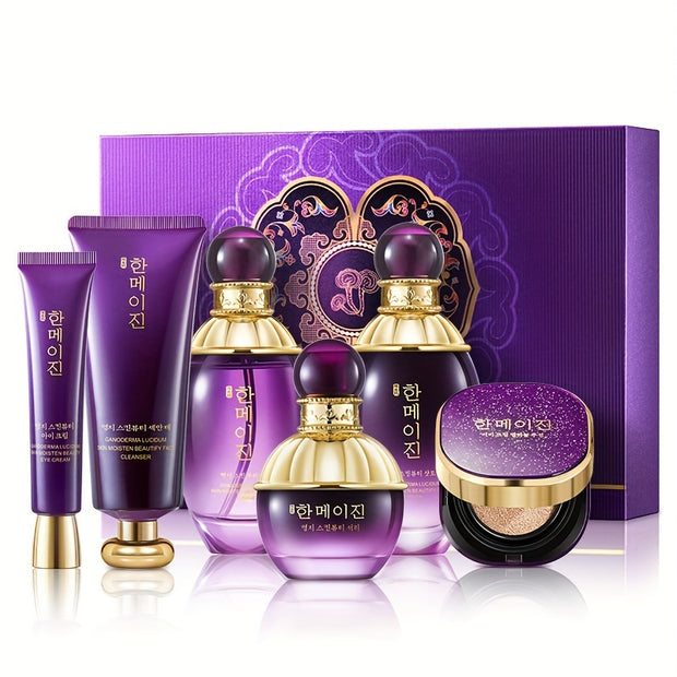 6pcs Korean and American Skin Purple Ganoderma Moisturizing Beauty Set Box Hydrating, Moisturizing and Nourishing Skincare Set for Facial Care Gifts for Mothers and Girlfriends Mother's Day Gift