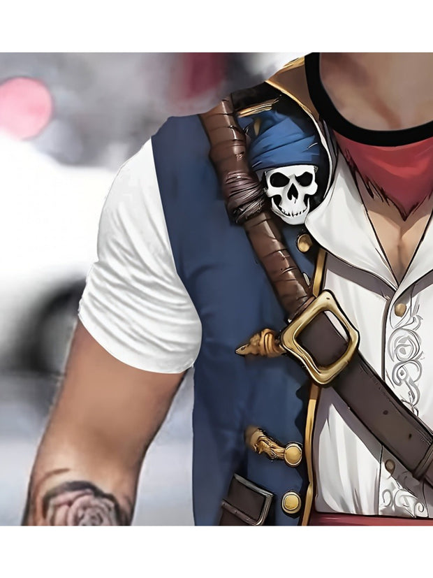 Men's Pirate Costume Shirt with Treasure Chest Buckle & Cross Belt - Plus Size Available - Historical Pirate Outfit with Golden Accent Trim, Machine Washable Fabric for Themed Parties, Renaissance Fairs, Cosplay - Comfortable