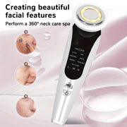 7-in-1 Facial and Neck Massager with USB-Powered, LCD Modes (Cleanse/Care/Massage), Portable Light Beige Care Device for, Collagen Boost, Pore Tightening - Home & Travel Beauty Tool, Ideal Gift for Women & Girls, Facial Massa