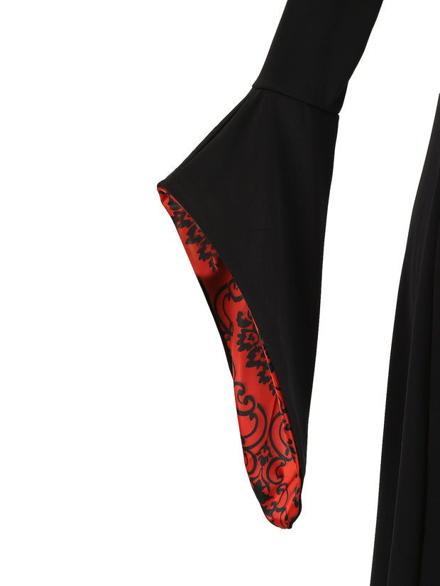 A Long Hooded Print Dress for Girls Featuring Exquisite Digital Prints of a Vampire Costume, Perfect for Halloween Parties And Various Festive Celebrations.
