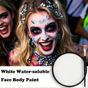 White Water-Soluble Face & Body Paint with Brushes - Halloween Skeleton, Zombie, Vampire & Skull Designs for Christmas, Mardi Gras & Cosplay Parties - Easy Application Paste For