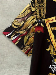 Men'S Pirate Costume Jacket T-Shirt - Plus Size Available - Black & Golden Pirate Skull Graphic, Breathable Quick-Dry Fabric for Halloween, Cosplay, Themed Parties - Lightweight Summer Shirt for Adults, Pirate Costume, Casual