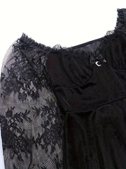 Plus Size, Dark European Hip-Hop Style Contrast Lace Fashion Bustier Flare Sleeve Plus Size Dress