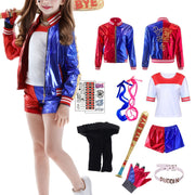 11pcs Halloween Youngsters Cosplay Costume Set with Zip Up Youngsters Top Red And Blue, Movie Cosplay Costume Jacket, Mardi Gras Halloween Party Fancy Suit