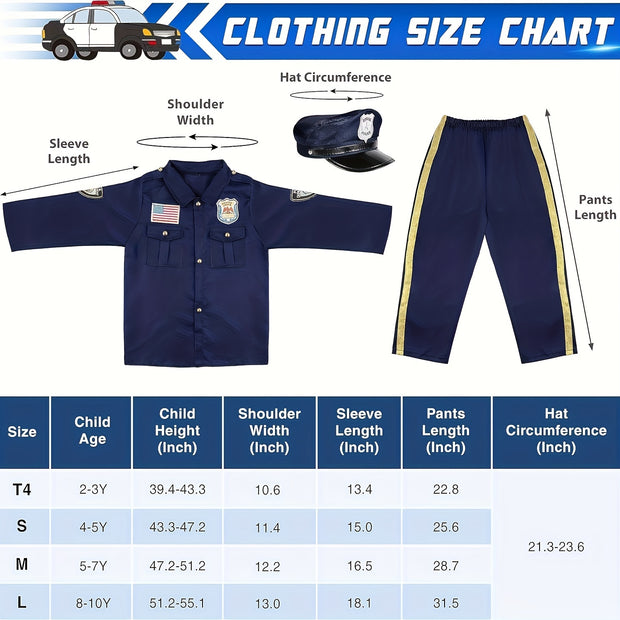 Police Officer Costume For Kids - Police Uniform For Kids, Kids Halloween Costumes For Boys Girls, Toddler Dress Up, Cop Costume Role Play Kit For Halloween Career Day