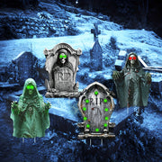 4PC Halloween Ground Plug Spooky Tombstone Eyes Glow Outdoor Patio Sign Lawn Yard Road Sign LED Holiday Party Decoration Display Sign Create A Scary Ambience Festive Scent Decorations