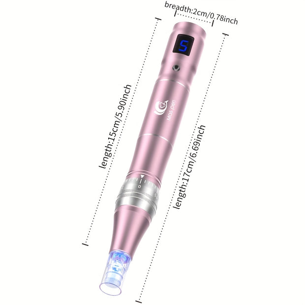 6 Level Adjustable Electric Wireless Derma Pen/Mas Pen with 10pcs Screw Replacement Tips 0.25mm, 500mAh Built-in Battery, Great At-home Skincare Tool