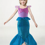 Mermaid Princess Dress with Fish Scale Print, Featuring Flutter Sleeves And a Strap Design, Perfect for Princess Parties And As a Gift for Festivals.