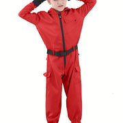 Halloween Bright Red Game Soldier for Children, Suitable for Boys And Girls, Includes Clown Outfit, Jumpsuit, Gloves, And Belt in a Three-Piece Set. Suitable for Carnival Party