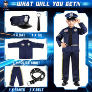 Police Officer Costume For Kids - Police Uniform For Kids, Kids Halloween Costumes For Boys Girls, Toddler Dress Up, Cop Costume Role Play Kit For Halloween Career Day