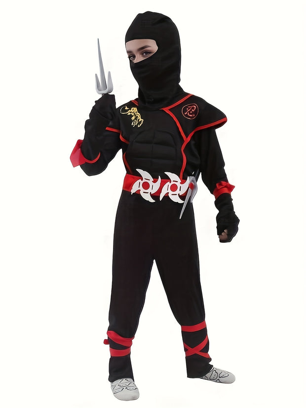 Carnival Boys Kids Ninja Costume Cosplay Assassin Samurai Warrior Muscle Jumpsuit Children Halloween Fancy Dress Up