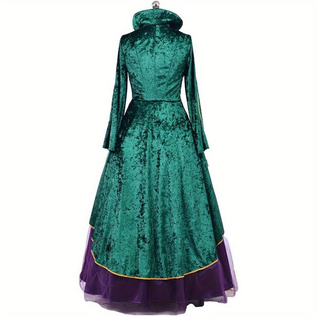All Saints' Day CosplayDiy Medieval Green Velvet Dress Witch Cosplay Costume Robes Adult for Women Plus Size, Halloween Costumes for Women, Halloween Costume