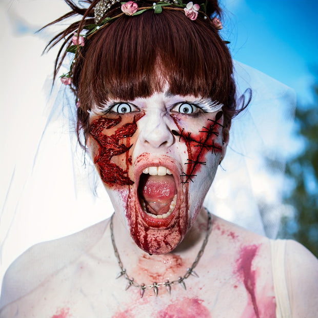 9 Sheets Scary Fake Blood Tattoos - Realistic Bloody Wound Decals with Stitched Wounds, Bleeding Effect & Faux Blood Splatter for Halloween Costume Makeup, Cosplay, Theater - Long-Lasting Waterproof Temporary Tattoos for Adul
