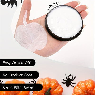 White Water-Soluble Face & Body Paint with Brushes - Halloween Skeleton, Zombie, Vampire & Skull Designs for Christmas, Mardi Gras & Cosplay Parties - Easy Application Paste For