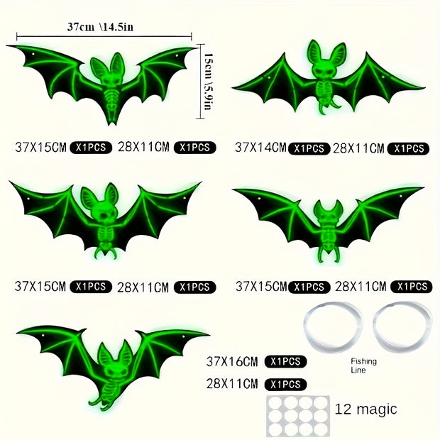 10pcs Halloween Glow-in-the-Dark Hanging Bats, Suitable for Holiday Decorations, Halloween Hanging Decoration