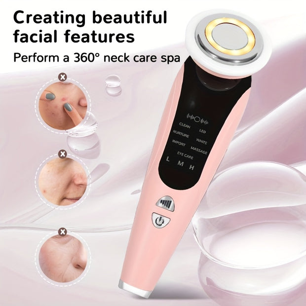 7-in-1 Facial and Neck Massager with USB-Powered, LCD Modes (Cleanse/Care/Massage), Portable Light Beige Care Device for, Collagen Boost, Pore Tightening - Home & Travel Beauty Tool, Ideal Gift for Women & Girls, Facial Massa