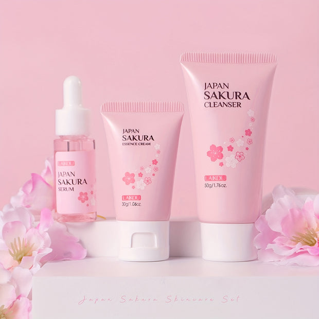The new Sakura five-piece gift box, moisturizing + moisturizing + essence cream Light Beige care set, a set of multi-purpose, exquisite and beautiful Light Beige care gift box, a good choice for gifts
