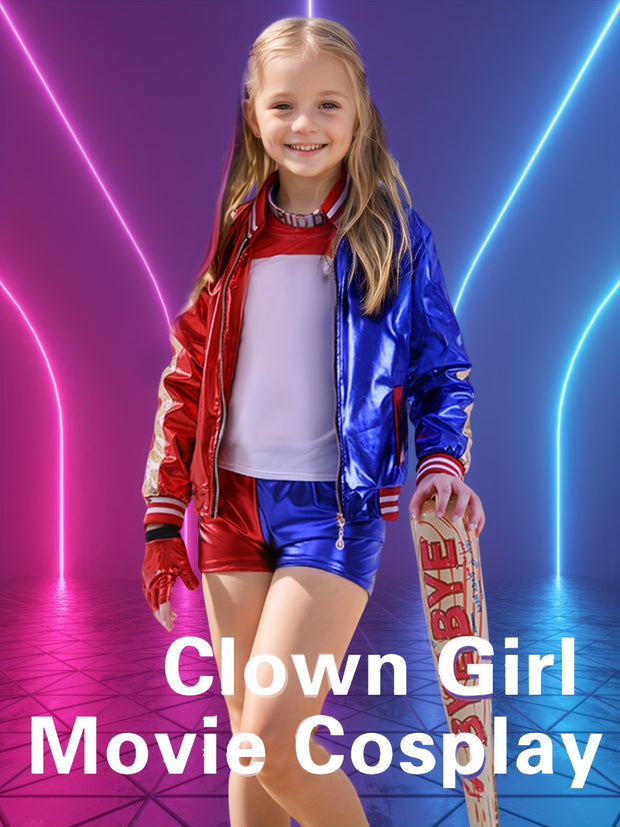 11pcs Halloween Youngsters Cosplay Costume Set with Zip Up Youngsters Top Red And Blue, Movie Cosplay Costume Jacket, Mardi Gras Halloween Party Fancy Suit