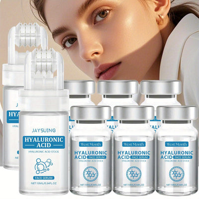 2-Set Glamory Micro Infusion System Hyaluronic Acid Facial Serum - Smooth Light Beige Roller with Collagen & Elastin Moisturizing Face Serum for All Light Beige Types, Ideal Gift, Microneedle 0.25mm/0.0098inch