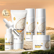 Rice Light Beige Care Set, 5pcs Moisturizing Facial Care Set for Women, Rice Shampoos Facial Light Beige Care Set, Including Rice Cleanser, Toner, Essence, Cream, Lotion. Mini Travel Size