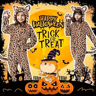 GINMIC Cat Costume For Girls, Leopard Costume, Onesie Brown Leopard Costume For Kids, Halloween Costumes Halloween Christmas Gift